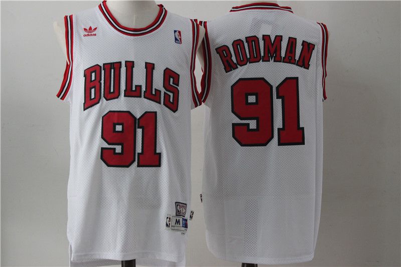 Men Chicago Bulls #91 Rodman White Throwback NBA Jerseys